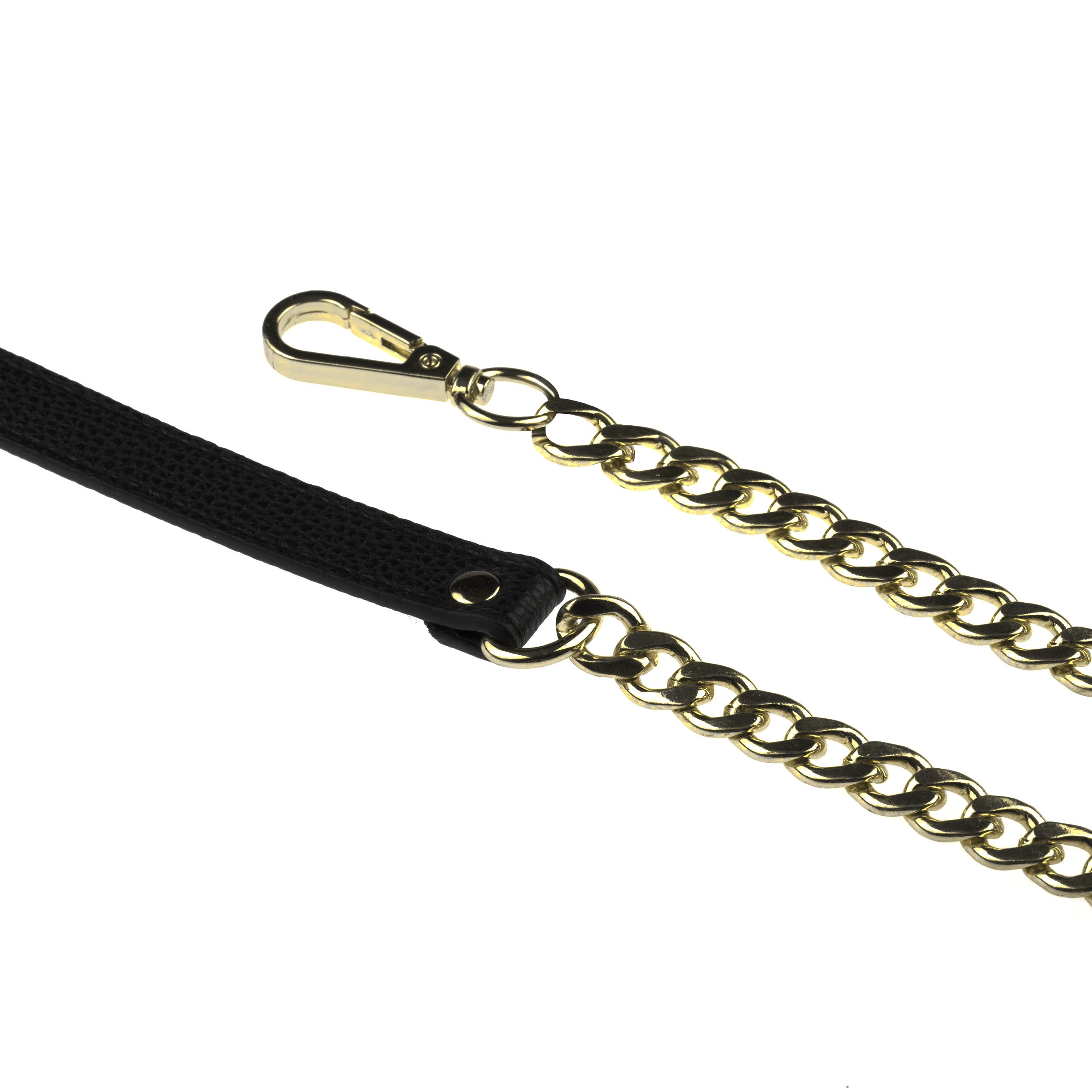 Handbag Chain with Imitation Leather / Gold - Black