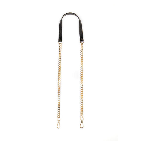 Handbag Chain with Imitation Leather / Gold - Black
